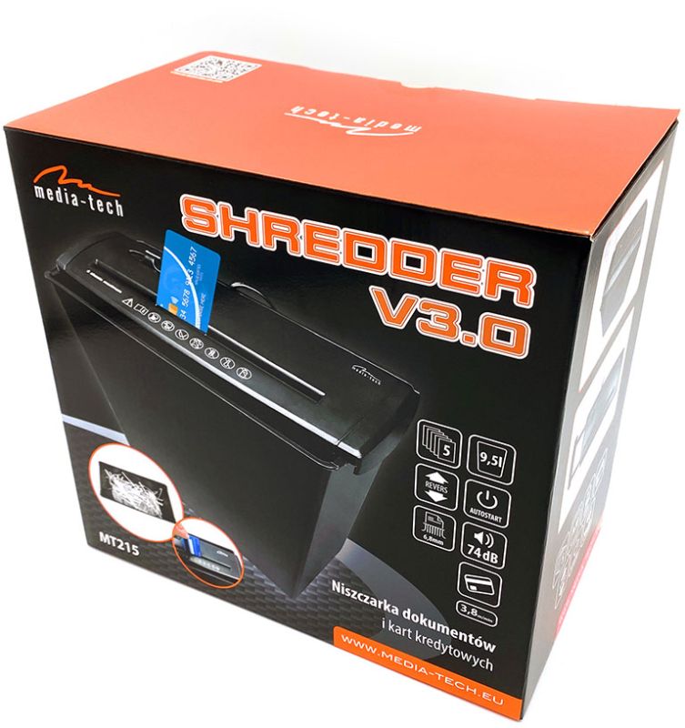 Знищувач документів Media-Tech MT215, A4, 80g х 5, CD/DVD, 9,5 л., P-1, O-1 (MT215)