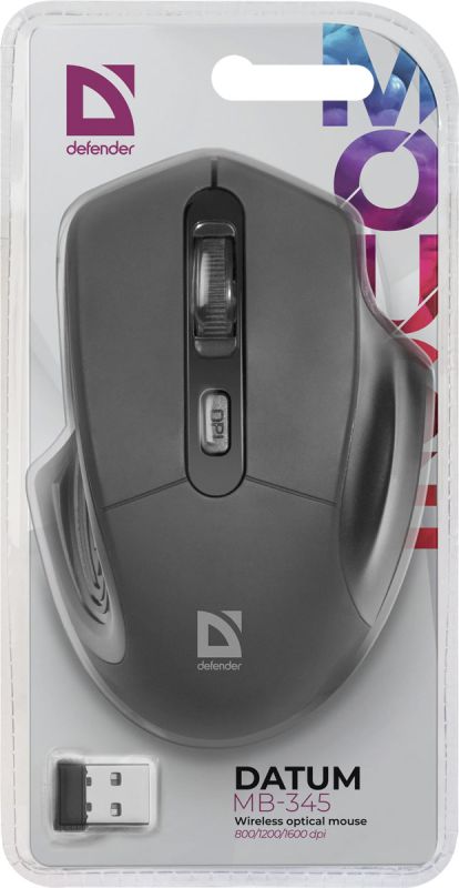 Мишка Defender Datum MB-345, бездротова, 4 кн. до 1600 dpi, чорна (52345)