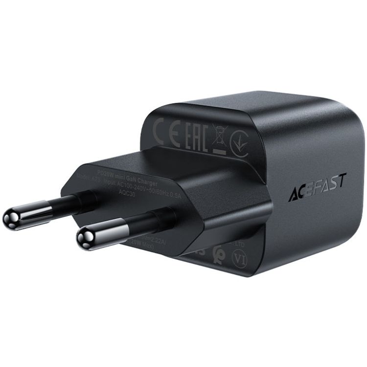 Зарядний пристрій 1xUSB-C 20W Gan A73 mini Fast Charger Black Acefast (6974316282648)