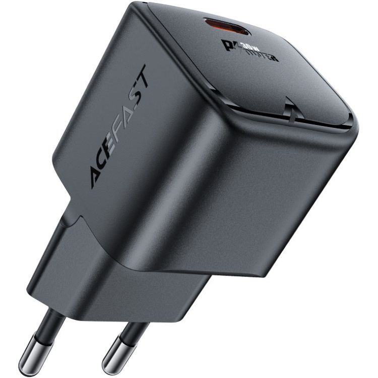 Зарядний пристрій 1xUSB-C 30W Gan A77 mini Fast Charger Black Acefast (6974316282662)