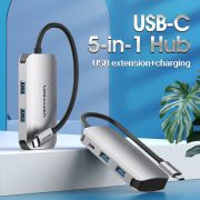 Хаб USB 3.1 Type-C -> 4хUSB 3.0/ Type-C PD 100W 5-in-1 Vention (TNBHB)