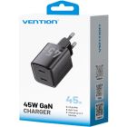 Зарядний пристрій 2xUSB-С 45W GaN чорний Vention (FEFB0-EU)