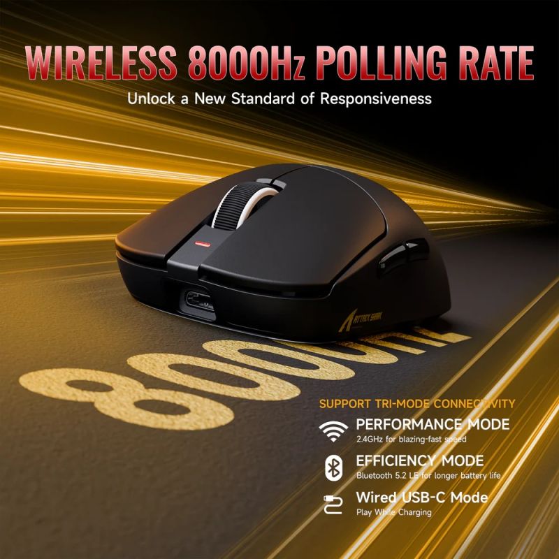 Мишка Attack Shark X8 ULTRA, Wireless/Bluetooth, 42000dpi. (PAW3950MAX), 6кн., Black (X8ULTRAB_AS)