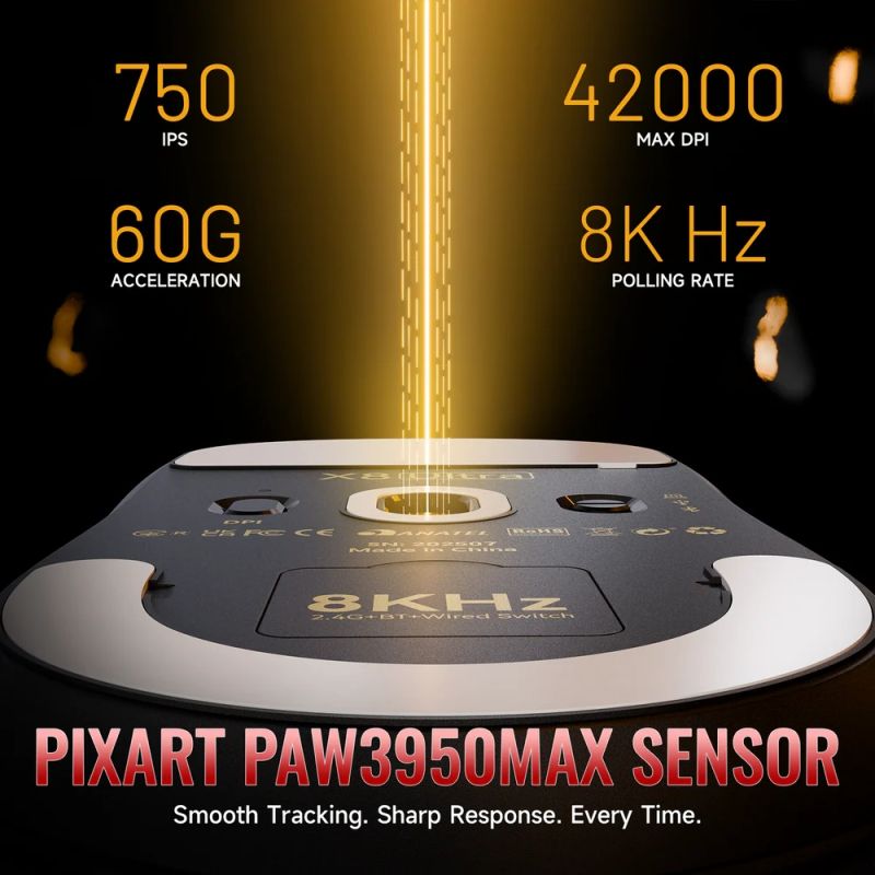 Мишка Attack Shark X8 ULTRA, Wireless/Bluetooth, 42000dpi. (PAW3950MAX), 6кн., Black (X8ULTRAB_AS)