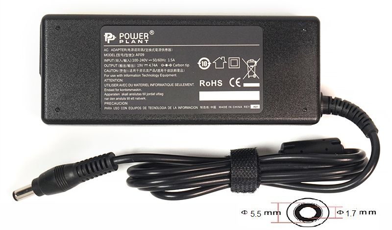 Блок живлення для ноутбуків PowerPlant ACER 220V, 19V 90W 4.74A (5.5*1.7) (AC90F5517)
