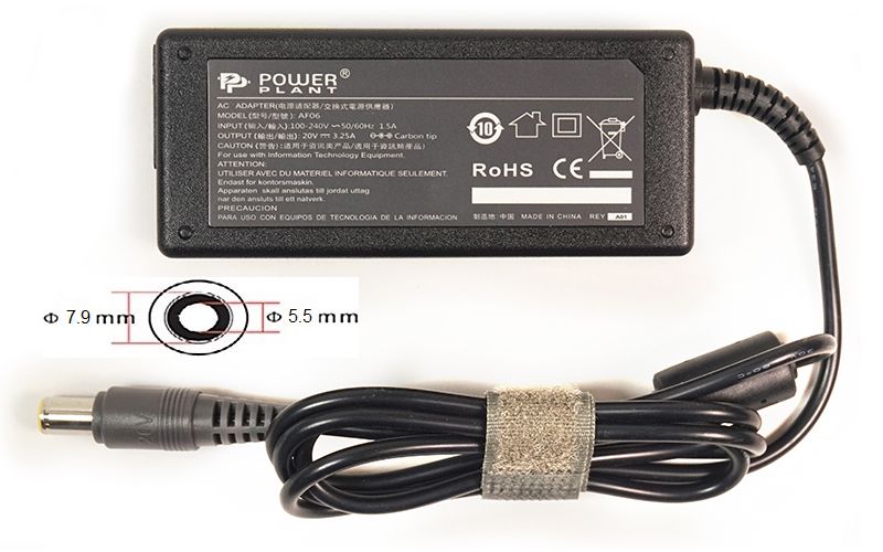 Блок живлення для ноутбуків PowerPlant IBM/LENOVO 220V, 20V 65W 3.25A (7.9*5.5) (IB65H7955)