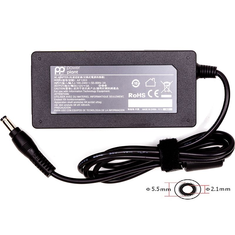 Универсальный блок питания PowerPlant 220V, 12V 36W 3A (5.5*2.1) (NA700585)