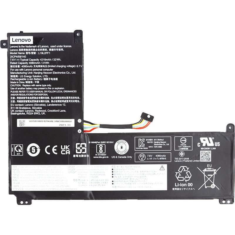 Акумулятор для ноутбуків LENOVO IdeaPad 1-11IGL05 (L19L2PF1) 7.6V 4210mAh (original) (NB481330)