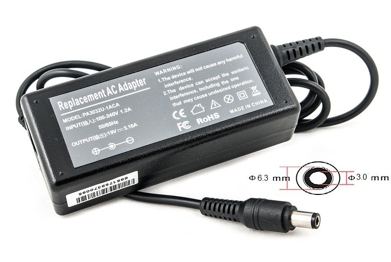Блок живлення для ноутбуків PowerPlant TOSHIBA 220V, 19V 60W 3.16A (6.3*3.0) (TO60F6330)