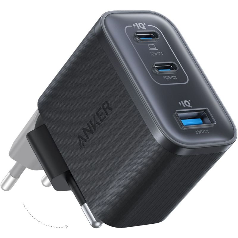 Сетевое зарядное устройство Anker Charger 70W, 2xUSB-C, 1xUSB-A, Black (A121AL11)