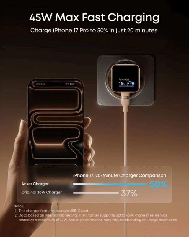 Сетевое зарядное устройство Anker Nano Charger 45W USB-C Smart Display Black (A121DG11)