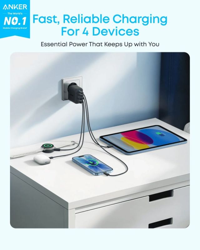Сетевое зарядное устройство Anker Zolo Charger 50W, 2xUSB-C, 2xUSB-A, Black (A121EG11)
