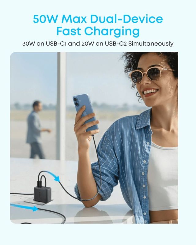 Сетевое зарядное устройство Anker Zolo Charger 50W, 2xUSB-C, 2xUSB-A, Black (A121EG11)