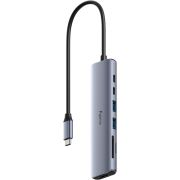 Хаб USB 3.0 Type-C -> 2xUSB-A, 2xUSB-C, 1xHDMI 4K@60Hz SD-card, TF-card, алюмінієвий корпус, CUDY (UH407)