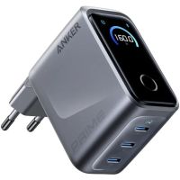 Мережевий зарядний пристрій Anker GaN Prime Charger 160W, 3xUSB-C, Display Silver (A2687341)