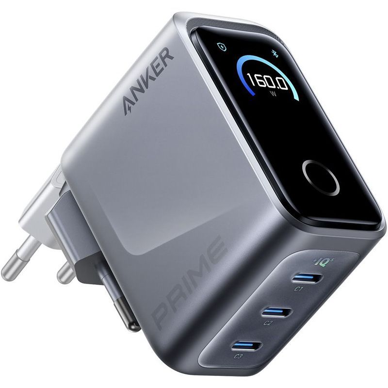 Сетевое зарядное устройство Anker GaN Prime Charger 160W, 3xUSB-C, Display Silver (A2687341)