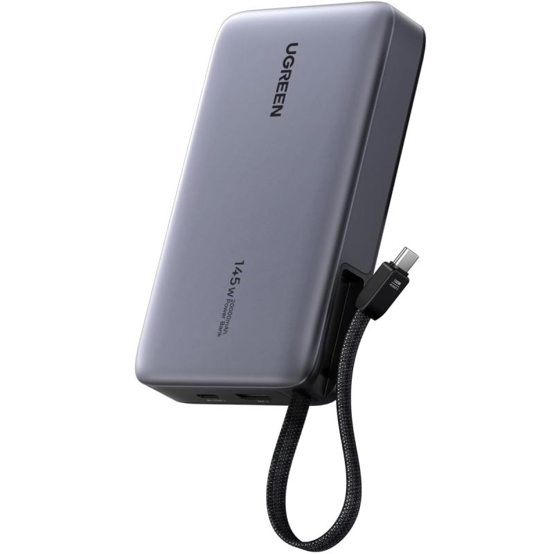УМБ Ugreen 20000mAh 145W PD3.1.QC, USB-A,USB-С IN/OUT, with built in USB-C cable (PB551) Gray (55992B)