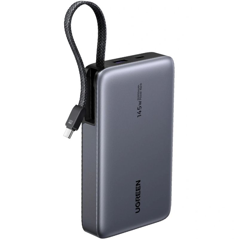 УМБ Ugreen 20000mAh 145W PD3.1.QC, USB-A,USB-С IN/OUT, with built in USB-C cable (PB551) Gray (55992B)