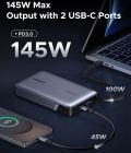 УМБ Ugreen 20000mAh 145W PD3.1.QC, USB-A,USB-С IN/OUT, with built in USB-C cable (PB551) Gray (55992B)