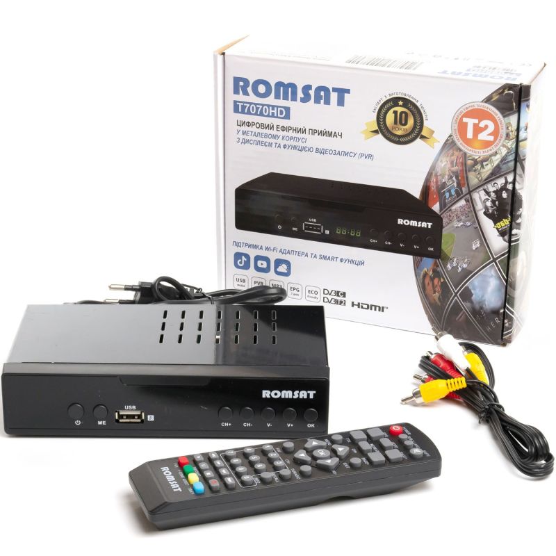 TV Тюнер Romsat T7070HD, DVB-T2, пульт ДУ (T7070HD)