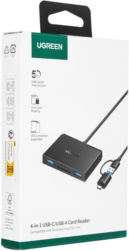 Card Reader USB 3.0 4-in-1,OTG USB-C/USB-A, SD/TF,  4-in-1 CM812 Ugreen (45167)