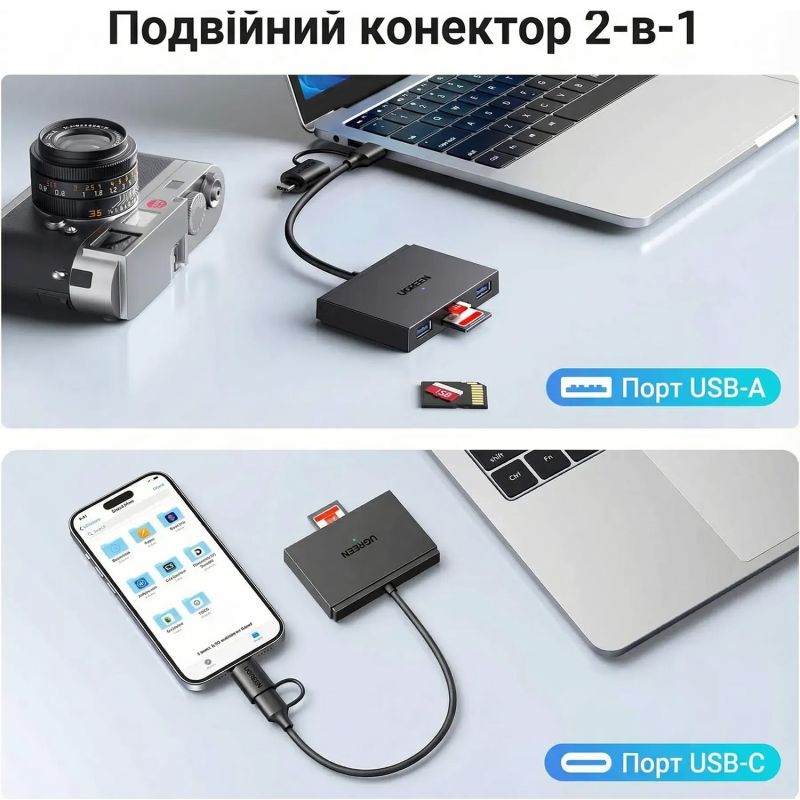 Card Reader USB 3.0 4-in-1,OTG USB-C/USB-A, SD/TF,  4-in-1 CM812 Ugreen (45167)