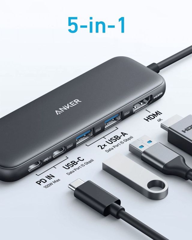 USB-хаб Anker USB-C Hub 332 5-in-1 Black (A8355H11)