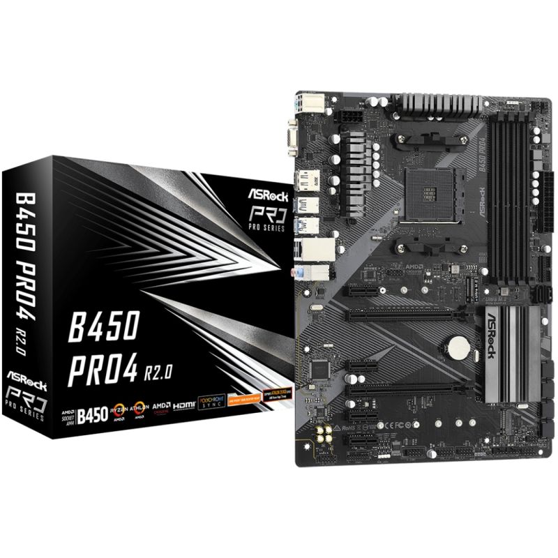 ASRock B450 PRO4 R2.0 (AM4/B450, 4*DDR4, PCIex16, DP, HDMI, VGA, 6xSATA, M.2,GLan, 8ch, ATX) (B450 PRO4 R2.0)