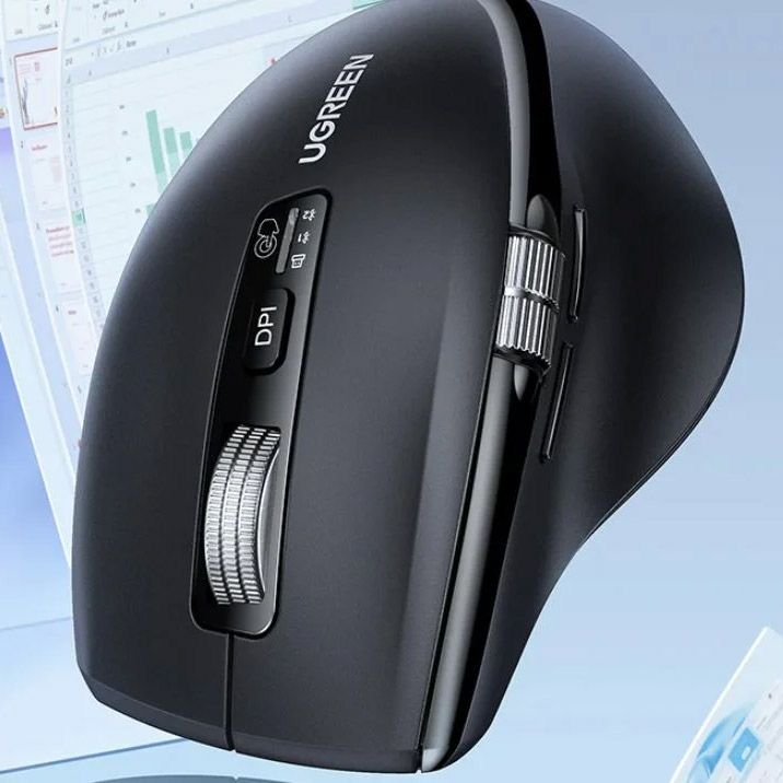 Мишка UGREEN 2.4GHz&BT M751 Ergonomic Contoured-Shape, бездротова, 5000dpi., 5кн., Чорна (45792)