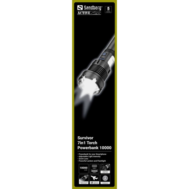 Ліхтарик-повербанк Sandberg Survivor 7 in 1 Torch Powerbank 10000 mAh XHP70 LED USB-C 5W (421-09)