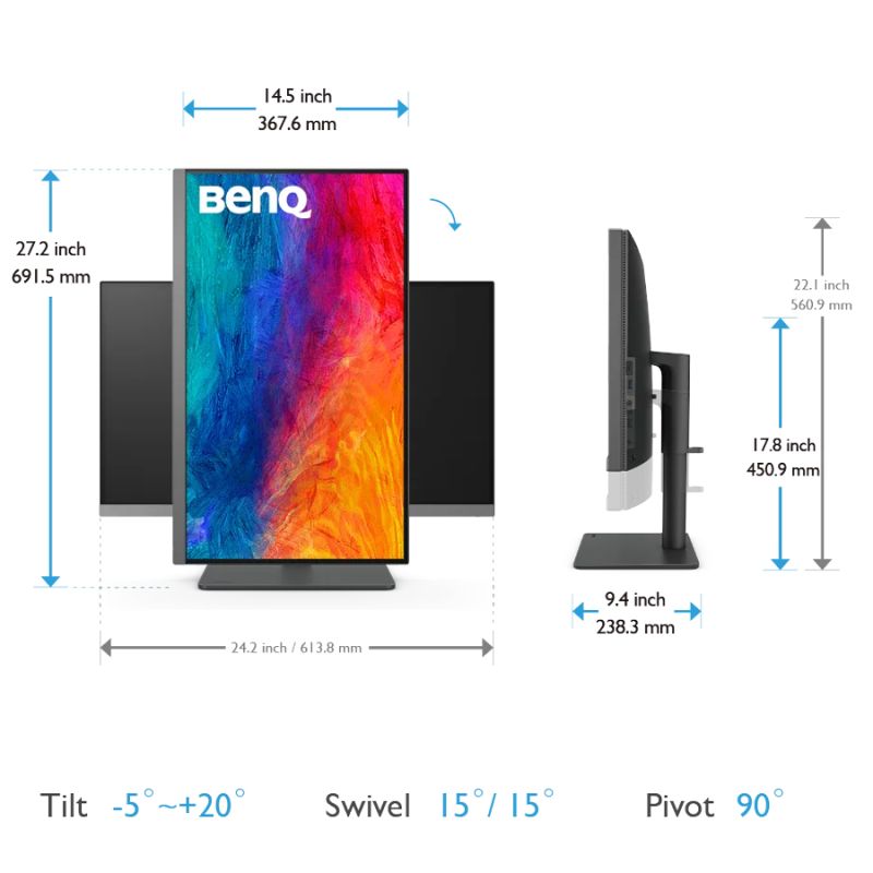 TFT 27" BenQ PD2706U, 4K UHD, IPS, 99% sRGB, HDR10, HDMI, DP, USB-C, USB-hub, HAS, колонки (9H.LLJLB.QEE)