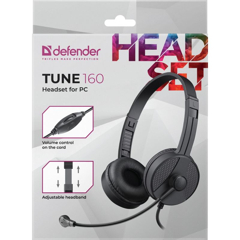 Гарнітура Defender Tune 160 2x3,5мм, 1,8м, чорна (63164)