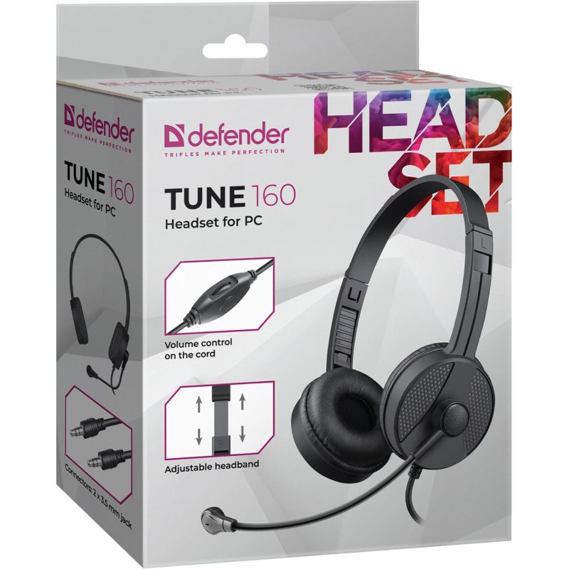 Гарнітура Defender Tune 160 2x3,5мм, 1,8м, чорна (63164)