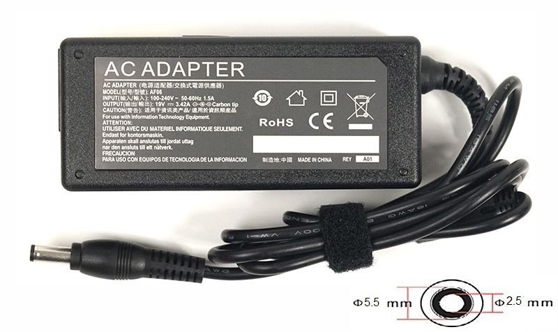 Блок живлення для ноутбуків PowerPlant ACER, ASUS 220V, 19V 65W 3.42A (5.5*2.5) (AC65F5525)