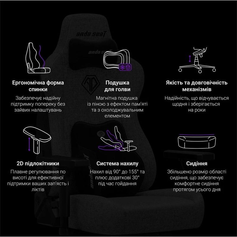 Кресло для геймеров Anda Seat Novis Plus Size XL Fabric Grey (AD23YC-XL-01-G-F-G04)