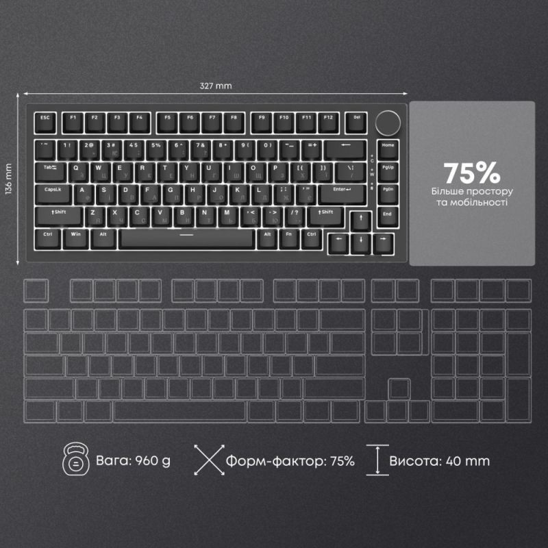 Клавіатура Ajazz AK820 Red Switch Black USB-C (AK820-R-B)