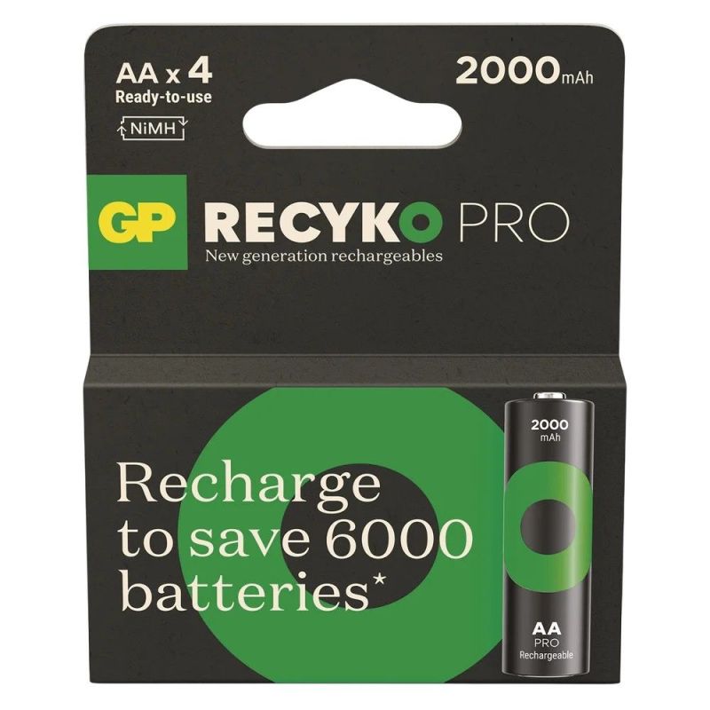 Аккумуляторы GP Recyko Pro AA/HR06 NI-MH 2000 mAh BL 4 шт (GP210AAHCBR21-2TLB4)