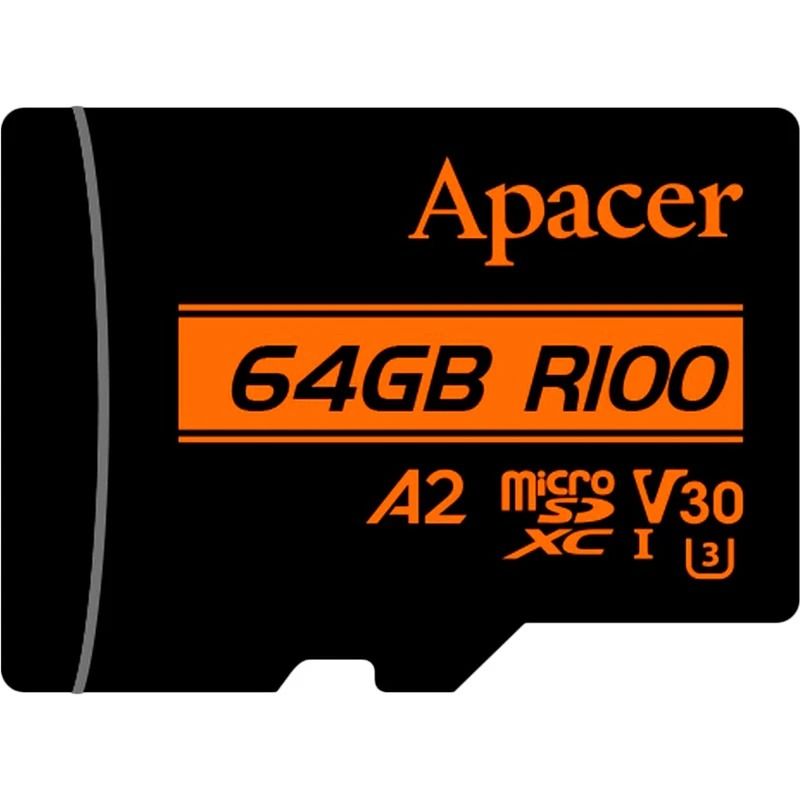 Карта памяти MicroSDXC  64GB UHS-I/U3 Class 10 Apacer + SD адаптер (AP64GMCSX10U8-R)