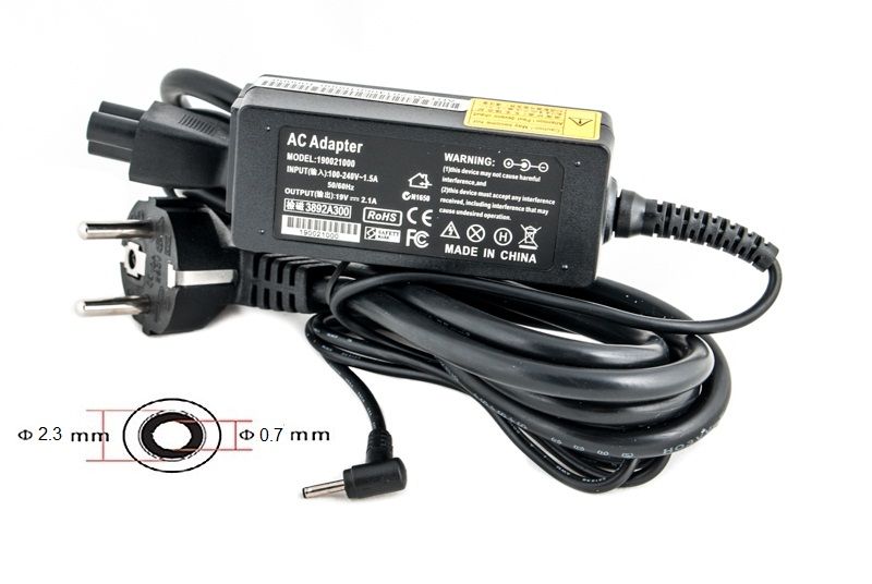 Блок питания для ноутбуков PowerPlant ASUS 220V, 19V 40W 2.1A (2.3*0.7)