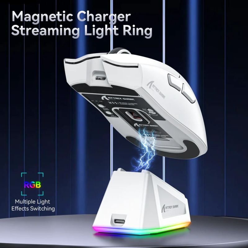 Мишка Attack Shark X11, Wireless/Bluetooth, 22000dpi. (PAW3311), 6кн., White (X11W_AS)