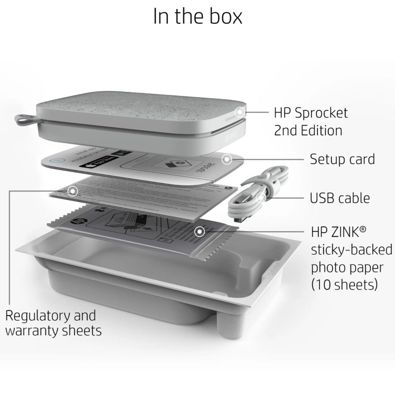 Фотопринтер портативний HP Sprocket White (2"x3",313x400dpi,Zink, 64MB,Bluetooth, колір білий) (HPISPW)