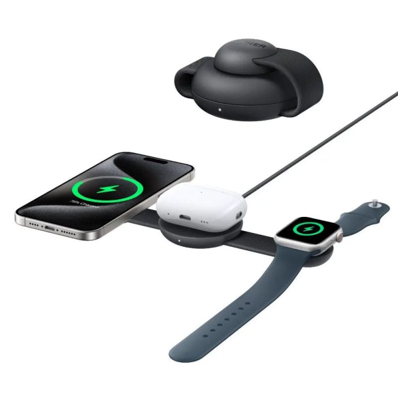 Беспроводное зарядное устройство Anker MagGo Wireless Charging Pad 15W 3-in-1 Foldable Black (B25M8H11)