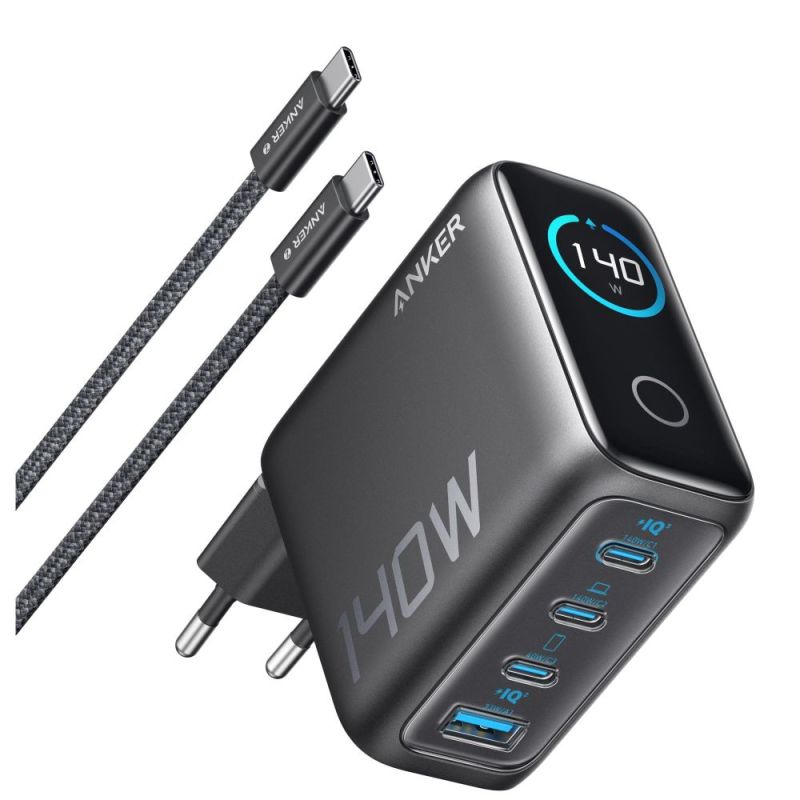 Сетевое зарядное устройство Anker Laptop GaN Charger Black, 140W 3xUSB-C 1xUSB-A Display + кабель USB Type-C (B2697GZ1)
