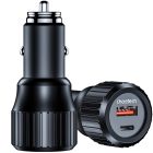 Автозарядка 2xUSB 63W (USB-C+USB-A) PD45W+QC3.018W чорна Choetech (TC0010-BK)