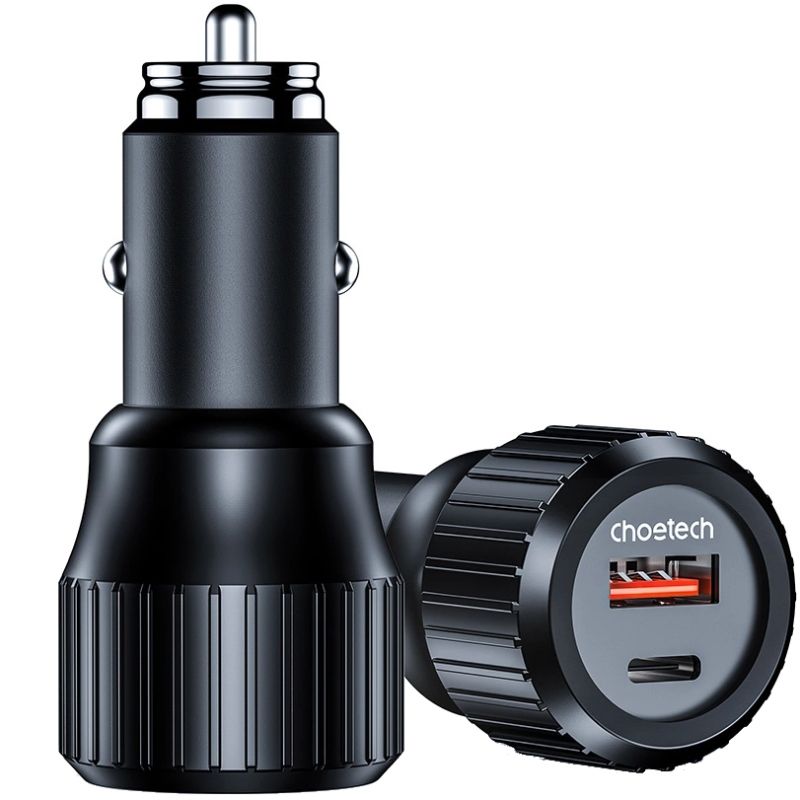 Автозарядка 2xUSB 63W (USB-C+USB-A) PD45W+QC3.018W чорна Choetech (TC0010-BK)