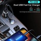 Автозарядка 2xUSB 63W (USB-C+USB-A) PD45W+QC3.018W чорна Choetech (TC0010-BK)