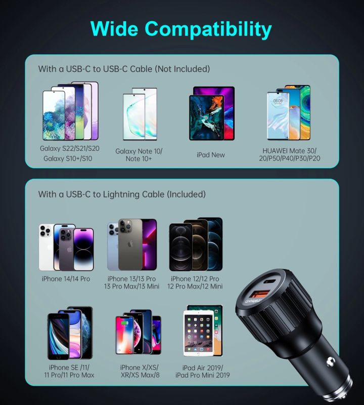 Автозарядка 2xUSB 63W (USB-C+USB-A) PD45W+QC3.018W чорна Choetech (TC0010-BK)