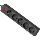 Power filtr 1.8м Defender ES1.8, чорний, 5 розеток, з вимикачем (994840)