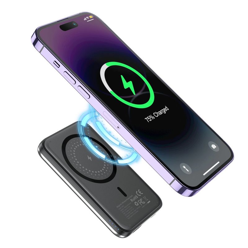 УМБ Choetech Magnetic Wireless 5000mAh USB-A,USB-C In/Out B655 mini silver (6932112104779)