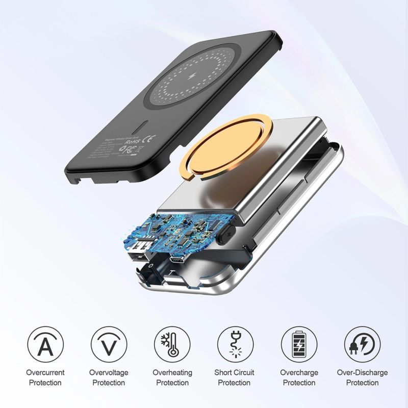 УМБ Choetech Magnetic Wireless 5000mAh USB-A,USB-C In/Out B655 mini silver (6932112104779)